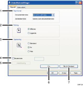 Illustrasjon av applikasjonsskjerm med nummererte forklaringer.