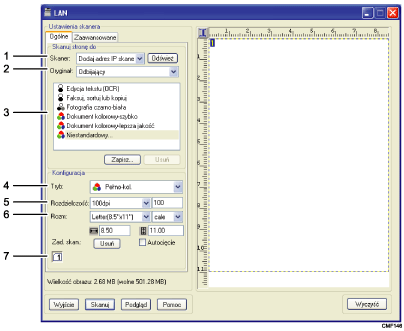 Ilustracja numerowanego wycinka obrazu ekranu aplikacji