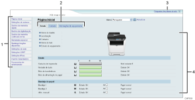 Ilustração com numeração do ecrã do Web browser