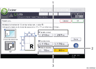 Ilustración con llamadas numeradas de la pantalla del panel de operaciones