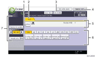 Ilustración con llamadas numeradas de la pantalla del panel de operaciones