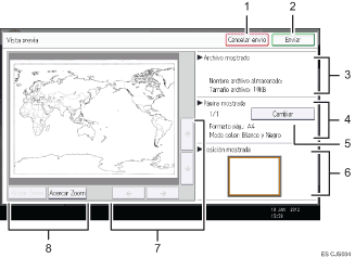 Ilustración con llamadas numeradas de la pantalla del panel de operaciones