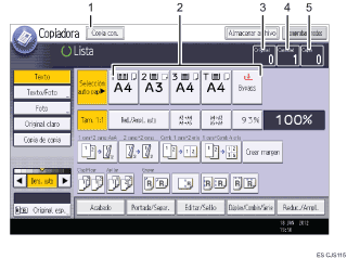Ilustración con llamadas numeradas de la pantalla del panel de operaciones