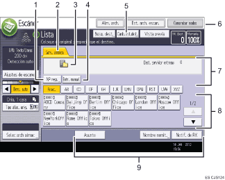 Ilustración con llamadas numeradas de la pantalla del panel de operaciones