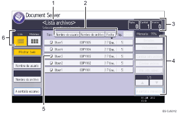 Ilustración con llamadas numeradas de la pantalla del panel de operaciones