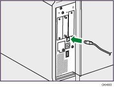 Afbeelding van het aansluiten van de USB-interfacekabel
