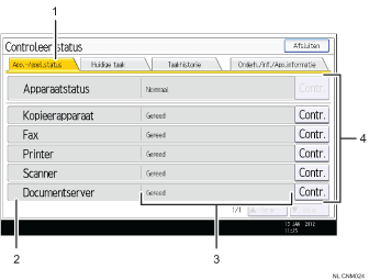 Genummerde afbeelding van bedieningspaneel