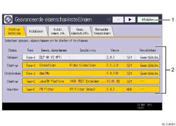 Genummerde afbeelding van bedieningspaneel