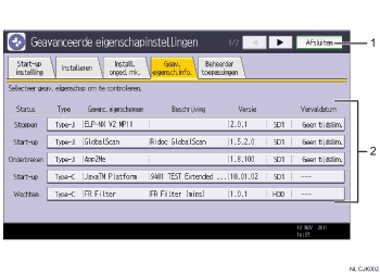 Genummerde afbeelding van bedieningspaneel
