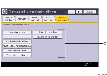 Genummerde afbeelding van bedieningspaneel