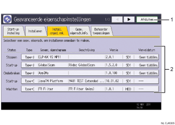 Genummerde afbeelding van bedieningspaneel