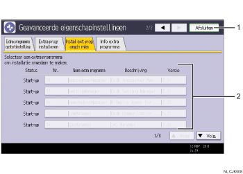 Genummerde afbeelding van bedieningspaneel