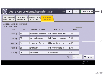 Genummerde afbeelding van bedieningspaneel