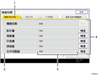 操作面板畫面部位編號說明圖