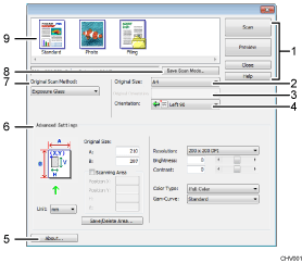 Nummereret illustration af programskærmbillede
