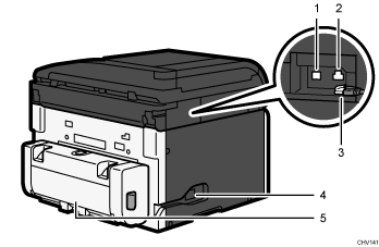 ilustração numerada da parte traseira do equipamento