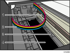 illustration av maskinens insida med numrerade detaljer