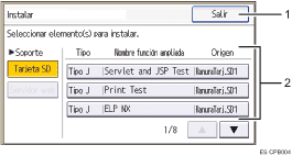 Ilustración con llamadas numeradas de la pantalla del panel de operaciones