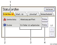 Nummerierte Abbildung der Bedienfeldanzeige