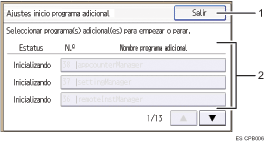 Ilustración con llamadas numeradas de la pantalla del panel de operaciones