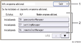 Ilustración con llamadas numeradas de la pantalla del panel de operaciones