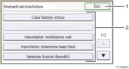 Illustrazione schermata pannello di controllo con didascalie numerate