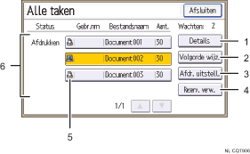 Genummerde afbeelding van het scherm van het bedieningspaneel