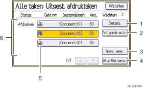 Genummerde afbeelding van het scherm van het bedieningspaneel