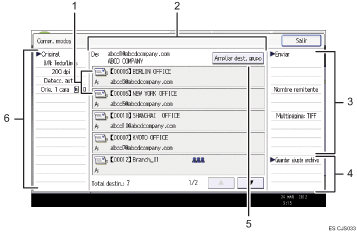 Ilustración con llamadas numeradas de la pantalla del panel de operaciones