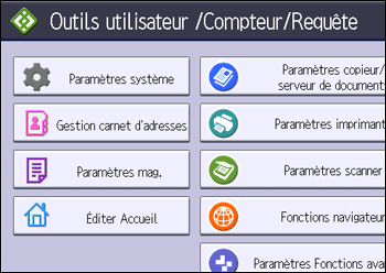 Illustration de l'écran du panneau de commande