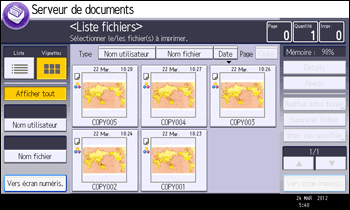 Illustration de l'écran du panneau de commande