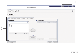 Illustrazione schermata applicazione con didascalie numerate