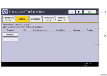 Illustrazione schermata pannello di controllo con didascalie numerate