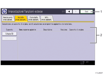 Illustrazione schermata pannello di controllo con didascalie numerate