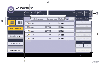 Genummerde afbeelding van het scherm van het bedieningspaneel