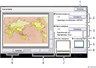 Genummerde afbeelding van het scherm van het bedieningspaneel