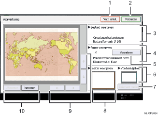 Genummerde afbeelding van het scherm van het bedieningspaneel
