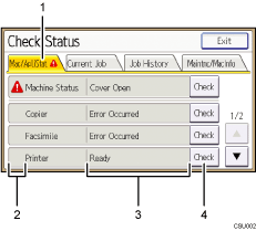 Operation panel screen numbered callout illustration