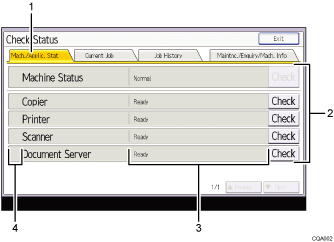 Operation panel screen numbered callout illustration