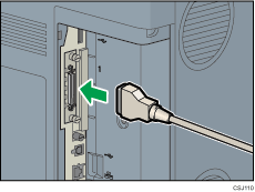 Illustration of connecting the IEEE 1284 interface cable