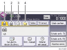 Ilustración con llamadas numeradas de la pantalla del panel de operaciones