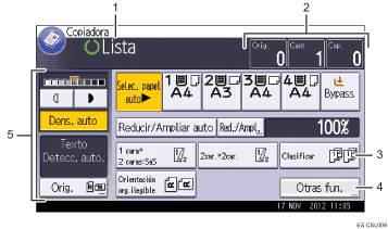 Ilustración con llamadas numeradas de la pantalla del panel de operaciones