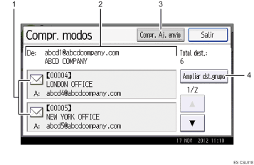 Ilustración con llamadas numeradas de la pantalla del panel de operaciones