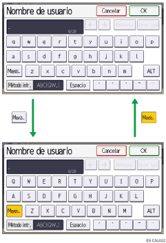 Ilustracción de la pantalla de introducción de caracteres
