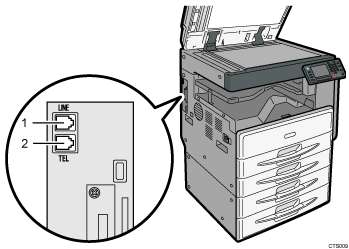 Illustrazione del collegamento alla linea telefonica (illustrazione numerata)