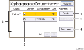 Genummerde afbeelding van het scherm van het bedieningspaneel