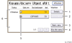 Genummerde afbeelding van het scherm van het bedieningspaneel