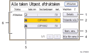 Genummerde afbeelding van het scherm van het bedieningspaneel