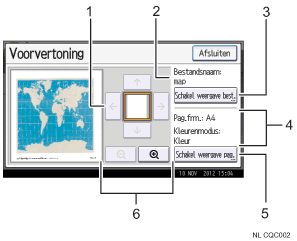 Genummerde afbeelding van het scherm van het bedieningspaneel