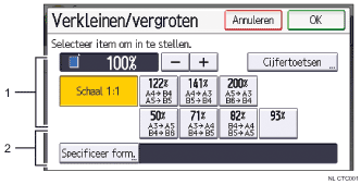 Genummerde afbeelding van het scherm van het bedieningspaneel